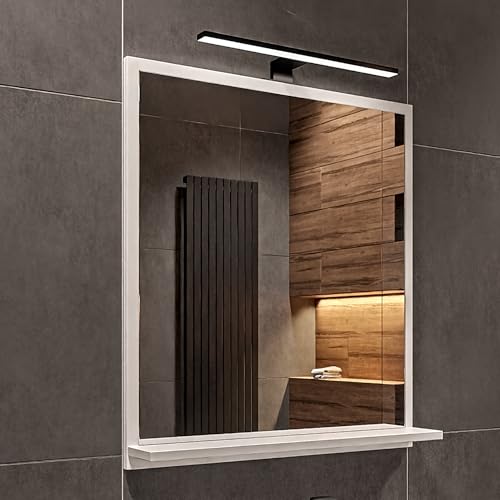 HAJDUK FURNITURE Weiß Badspiegel mit Beleuchtung 4000 K IP44 H:70 x B: 60 cm - Bathroom Mirror - Moderner Badezimmer Spiegel Rechteckig mit Ablage und Schwarz LED - Wandspiegel mit Regal von HAJDUK FURNITURE