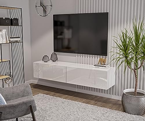 HAJDUK FURNITURE Weiß TV Lowboard 180 cm (2X 90 cm) Wohnwand Fernsehtisch Hochglanz MDF Fernsehschrank Kabelöffnung Push-to-Open von HAJDUK FURNITURE