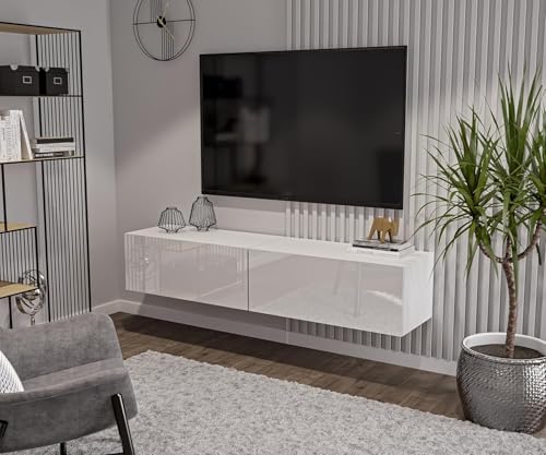 HAJDUK FURNITURE Weiß TV Lowboard 180 cm (2x90 cm) Wohnwand Fernsehtisch Hochglanz Front MDF Fernsehschrank Kabelöffnung Push-to-Open von HAJDUK FURNITURE