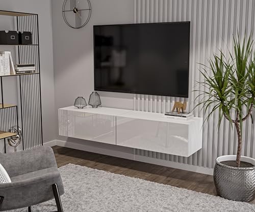 HAJDUK FURNITURE Weiß TV Lowboard 180 cm Hängeschrank für Wohnwand Fernsehtisch Hochglanz Front MDF Fernsehschrank Kabelöffnung Push-to-Open von HAJDUK FURNITURE