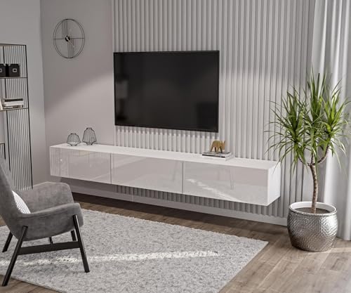 HAJDUK FURNITURE Weiß TV Lowboard 270 cm (3x90 cm) Wohnwand Fernsehtisch Hochglanz Front MDF Fernsehschrank Kabelöffnung Push-to-Open von HAJDUK FURNITURE