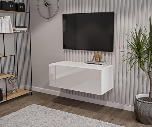 HAJDUK FURNITURE Weiß TV Lowboard 90 cm Wohnwand Fernsehtisch Hochglanz Front MDF Fernsehschrank Kabelöffnung Push-to-Open von HAJDUK FURNITURE