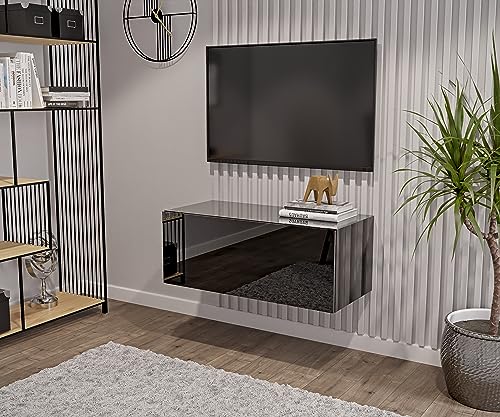 HAJDUK FURNITURE Wohnwand Schwarz Full Hochglanz TV Lowboard 90 cm Hängeschrank TV Board Hängend Schrank Fernsehschrank TV Bank Wohnzimmer Möbel Modern Wandschrank von HAJDUK FURNITURE