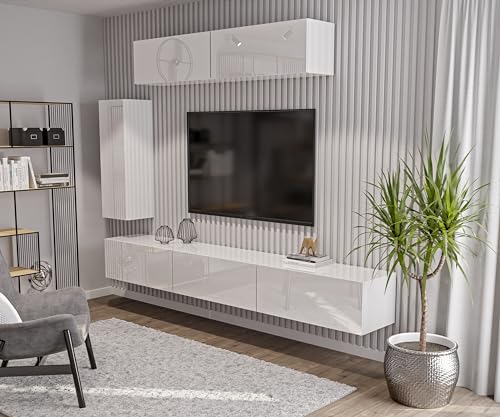 HAJDUK FURNITURE Wohnwand Set, TV-Lowboard, Seitenschrank, 2X Hängeschrank, Weiß Hochglanz Modern Design, Hängend Wohnzimmer-Set von HAJDUK FURNITURE