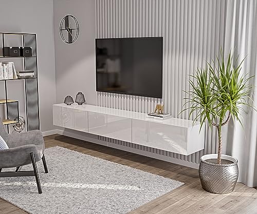 HAJDUK FURNITURE Wohnwand Weiß Full Hochglanz TV Board 270 cm Hängend Lowboard Hängeschrank TV Schrank Fernsehschrank Sideboard Wohnzimmer von HAJDUK FURNITURE