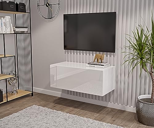 HAJDUK FURNITURE Wohnwand Weiß Full Hochglanz TV Lowboard 90 cm Hängeschrank TV Board Hängend Schrank Fernsehschrank TV Bank Wohnzimmer Möbel Modern Wandschrank von HAJDUK FURNITURE