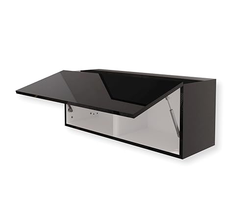 HAJDUK FURNITURE Hängeschrank Schrank Hochglanz Schwarz 90 x 35 x 32 cm (BxHxT) Wandschrank für Wohnzimmer Klapphängeschrank Wandregal Aktenschrank Oberschrank Push to Open Wohnzimmerschrank von HAJDUK FURNITURE