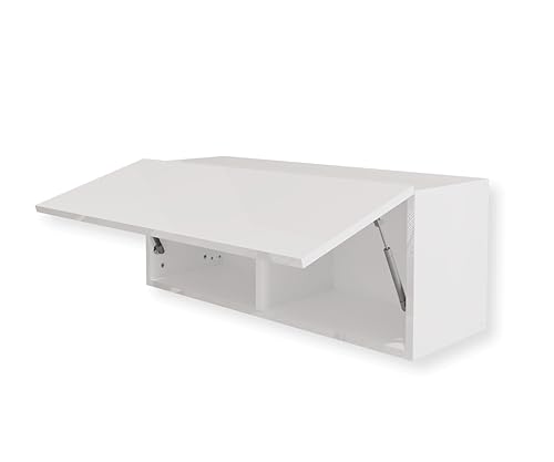 Hängeschrank Schrank Hochglanz Weiß 90 x 35 x 32 cm (BxHxT) Wandschrank für Wohnzimmer Klapphängeschrank Wandregal Aktenschrank Oberschrank von HAJDUK FURNITURE