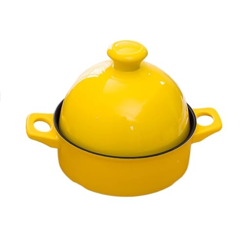 HAJHI 1,3L Tajine Topf Keramik Langsamgaren Tagine Marokko Doppelgriffe für Offene Flamme Gas Mit Deckel Heimgebrauch Feinschmecker(Gelb) von HAJHI