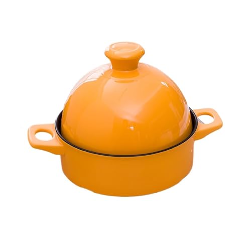 HAJHI 1,3L Tajine Topf Keramik Langsamgaren Tagine Marokko Doppelgriffe für Offene Flamme Gas Mit Deckel Heimgebrauch Feinschmecker(Orange) von HAJHI