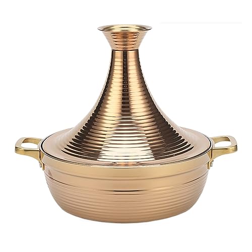 HAJHI Antihaftbeschichtet Tajine Topf Zum Kochen 304 Edelstahl Tagine Marokko für Hotels Hot Pot Mit Griffen für Induktion Gasherde(Gold,30cm) von HAJHI