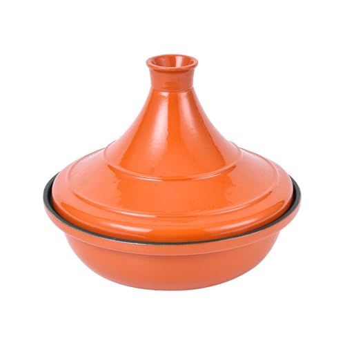 HAJHI Emailliert Gusseisen Tajine Topf Zum Köcheln Eintöpfe Aufläufe Tagine Marokko Mit Konischem Deckel Wasserlos für Gasherde Kochfelder(24cm,Orange) von HAJHI