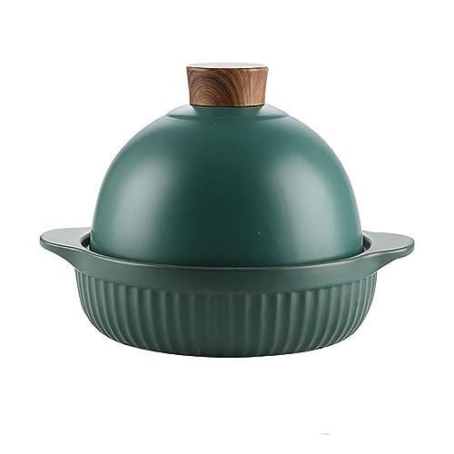 HAJHI Gas Tajine Topf Traditionell Keramik Mit Deckel Doppelgriffe Tagine Marokko Schmoren Antihaftbeschichtet für Feinschmecker(GrüN) von HAJHI