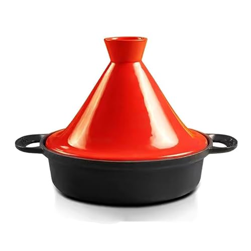 HAJHI Gusseisen Tajine Topf Induktionskompatibel Gas Tagine Marokko Mit Keramikdeckel Doppelgriffe Hält Die Feuchtigkeit Kochgeschirr Nicht Haftend(Rot) von HAJHI