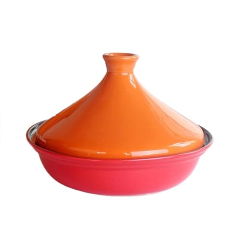 HAJHI Keramik Tajine Topf Zum Kochen Offene Flamme Dämpfen Tagine Marokko Mit Deckel Restaurant für 2-4 Personen(Orange) von HAJHI
