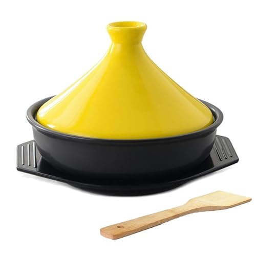HAJHI Ton Tajine Topf Zum Kochen Keramik Mit Deckel Boden für 2-3 Personen Tagine Marokko für Gas Backofen Energiesparend(Gelb) von HAJHI