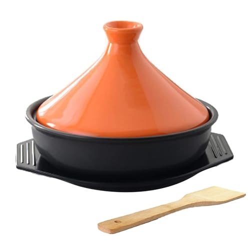 HAJHI Ton Tajine Topf Zum Kochen Keramik Mit Deckel Boden für 2-3 Personen Tagine Marokko für Gas Backofen Energiesparend(Orange) von HAJHI