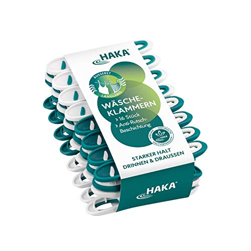 HAKA Wäscheklammern, 16er Set mit stabilen, langlebigen Klammern, hinterlassen keinen Abdruck, starker Halt, robuste und Bunte Klammern für Innen & Außen von HAKA