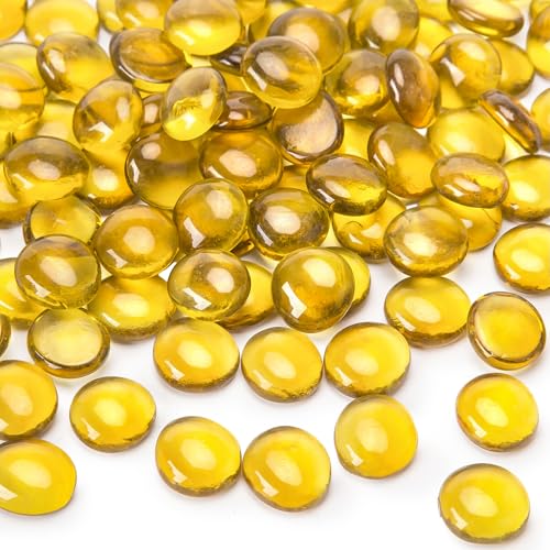 HAKACC 450g 80-100 Stück Glasnuggets Gelb, Deko Glassteine 1,7-1,9cm Mancala Steine Dekosteine Kinder muggelsteine Mosaiksteine zum Basteln von HAKACC