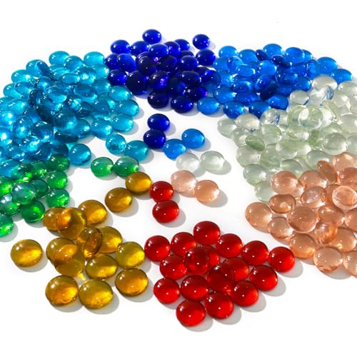 HAKACC Bunte Glassteine & Muggelsteine 420 Stück 1800g｜15-20mm Farbige Glasnuggets für Aquarium, Vasenfüller, Hydrokultur & Deko｜Hochwertige Mischfarben von HAKACC