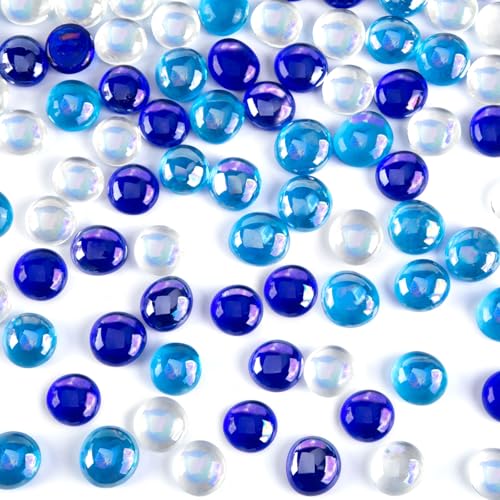HAKACC Irisierend Glasnuggets, 120 Stück Glassteine Blau Dekosteine weiß Flache Steine Schillernd Glassteine Deko Mosaiksteine Cabochon Deko von HAKACC