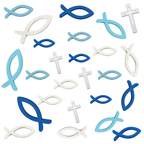 HAKACC Kommunion Deko, 100 Stück Tischdeko Konfirmation, Taufe Streudeko Holz Kreuz Fisch Babyshowerparty von HAKACC