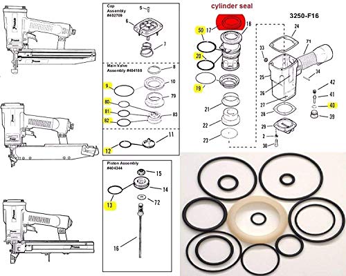 O-Ring-Umbausatz für Paslode 3250 F16 Finishnagler mit Zylinderdichtung 402725 von HAKATOP