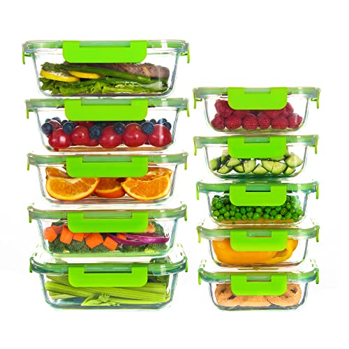 HAKEEMI 10 Pack Glas Lebensmittel Lagerung Container, luftdicht Mahlzeit Prep Container mit Deckel, Glas Mittagessen Container, Mikrowelle/spülmaschinenfest, Grün HAKEEMI 10 Pack Glas Lebensmittel Lagerung Container, luftdicht Mahlzeit Prep Container mit Deckel, Glas Mittagessen Container, Mikrowelle/spülmaschinenfest, Grün von HAKEEMI