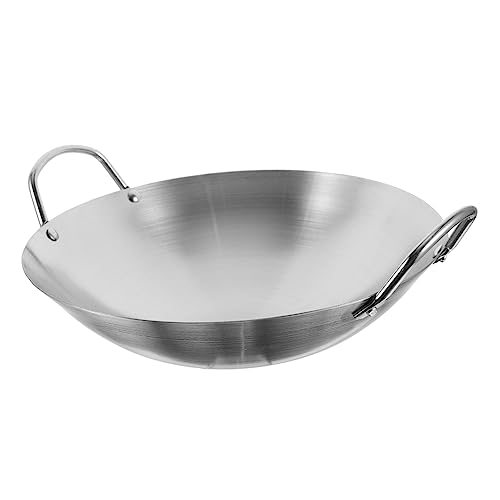 HAKIDZEL 1 X Edelstahl-Wok Tortilla-Kocher Campingkocher Asiatisches Kochgeschirr Antihaftbeschichteter Wok-Topf Kochpfanne Wok-Küchengerät Küchenutensilien Langlebiges Koch-Wok von HAKIDZEL