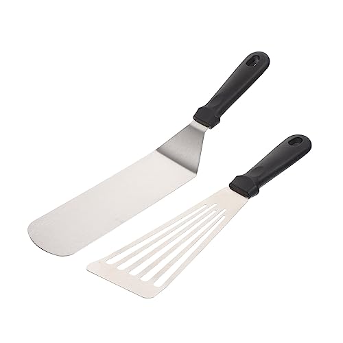 HAKIDZEL 2 Stück Edelstahl BBQ Grillspatel Teiliges Professioneller Leichter Barbecue Wender Antihaftbeschichtet Vielseitig für Fleisch Gemüse und Pfannen Spülmaschinengeeignet von HAKIDZEL