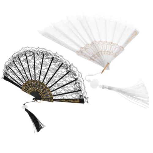HAKIDZEL 2 Stück Elegante Faltbare Handfächer aus Spitze mit Quaste Leichter Tragbarer Fächer für Party Deko und Chinesisches Kulturerlebnis Robustes und Stoffmaterial Dekorativer von HAKIDZEL