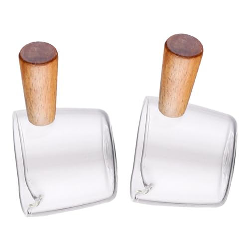HAKIDZEL 2 Stück Espresso Gläser mit Holzgriff Mini Milchkanne für Kaffee Säfte und Desserts Praktische Messbecher für Zuhause Cafés und Restaurants von HAKIDZEL