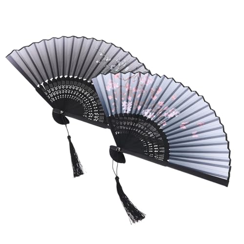 HAKIDZEL 2 Stück Retro Bambus Faltfächer Handlicher Klappfächer mit Antikem Muster Leicht Tragbar Traditioneller Chinesischer Tanzprop und Dekoration für Party und Zuhause von HAKIDZEL
