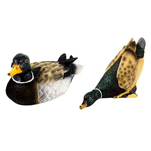 HAKIDZEL 2 Stück Teiliges Garten Realistische Kleine Enten-Figuren aus Wetterfestem Harz für Teich Gartendekoration Außen Lebensechte Outdoor-Ornamente für Gartenteich und Pool von HAKIDZEL