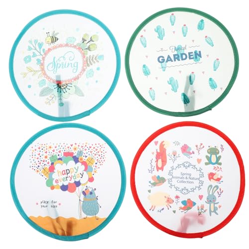 HAKIDZEL 4 Stück Faltbarer Handfächer Rund Cartoon Stil Polyester Tragbarer Leichter Klappfächer Für Sommer Tanz Party Dekoration von HAKIDZEL