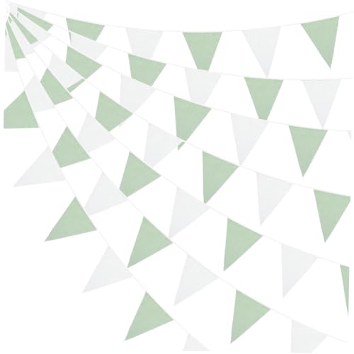 HAKIDZEL 42 STK. Teiliges Dreieck Wimpel Banner aus Baumwolle Leichte und Robuste Partydekoration für Geburtstag Shower Kinderzimmer Lang Boho Farbmix Avocado Grün und Weiß von HAKIDZEL