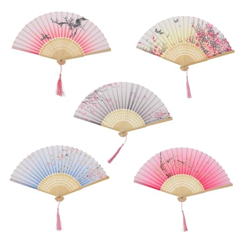 HAKIDZEL 5 Stück Teiliges Japanische Faltbare Handfächer Retro Stil aus Leichter Robuster Fächer für Sommerkühlung und Elegante Dekoration Tragbar für Outdoor und Indoor Nutzung von HAKIDZEL