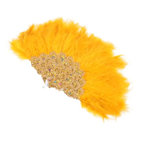 HAKIDZEL Handgehaltener Federfächer Goldfarbig mit Federn Eleganter Party Fächerschmuck für Hochzeit Braut und Festliche Anlässe Leicht und Dekorativ als Foto-Accessoire von HAKIDZEL