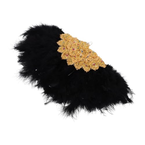 HAKIDZEL Schwarzer Handgehaltener Federfächer für Hochzeit Deko und Bühnenauftritte Stilvoller Feder-dekofächer für Braut Kostüm Tanzpartys von HAKIDZEL
