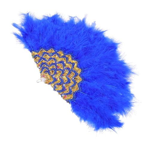 HAKIDZEL Stilvoller Handfächer mit Blauen Federn Robustes Design für Braut Hochzeit Tanz Kostümparty Dekorativer Federfächer als Elegantes Accessoire und Fotorequisite von HAKIDZEL