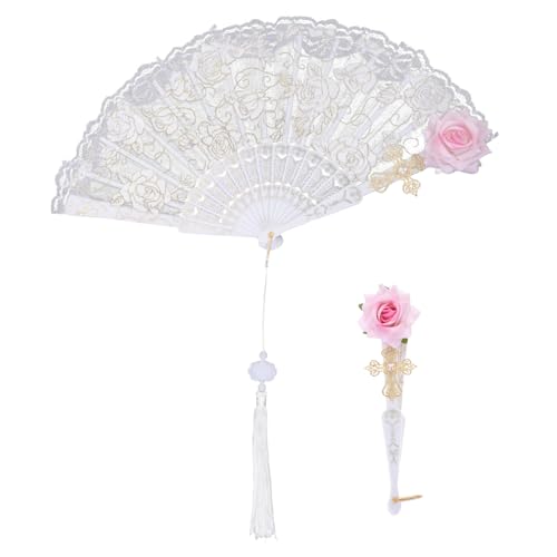 HAKIDZEL Vintage Europäischer Faltbarer Spitzen-handfächer für Damen Leicht Kompakt für Cosplay Tee-partys Tanz und Hochzeit Eleganter Handventilator mit Rosenmuster HAKIDZEL Vintage Europäischer Faltbarer Spitzen-handfächer für Damen Leicht Kompakt für Cosplay Tee-partys Tanz und Hochzeit Eleganter Handventilator mit Rosenmuster von HAKIDZEL