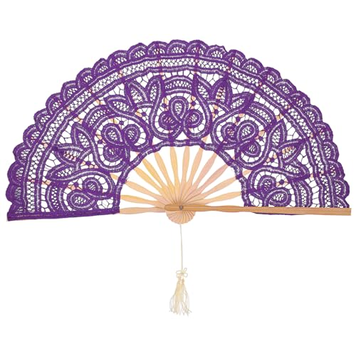HAKIDZEL Vintage Spitzen-faltfächer Handfächer mit Stickerei Eleganter Lila Handfächer für Hochzeit Tanz Bühnenauftritte und Stilvolle Heimdekoration von HAKIDZEL
