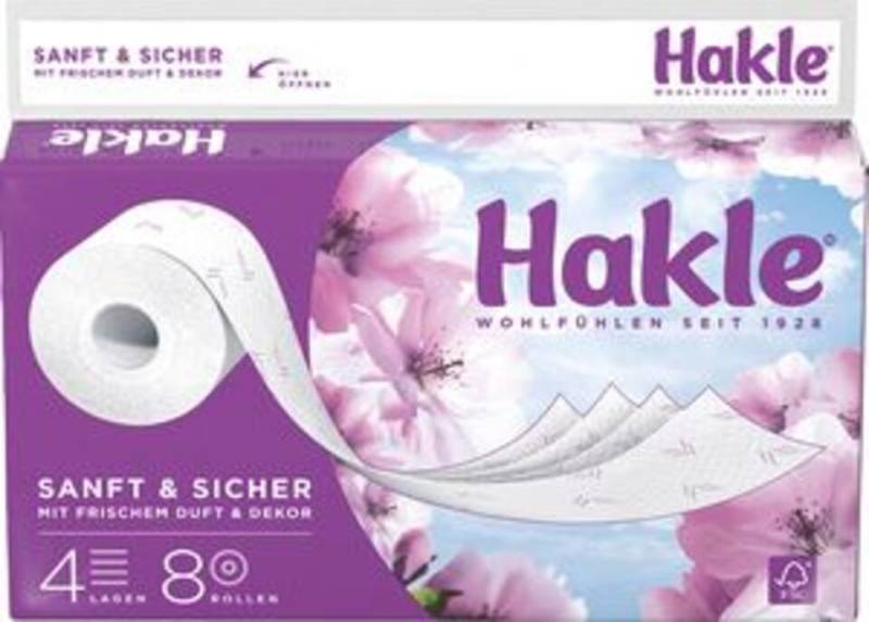 HAKLE Toilettenpapier Toilettenpapier "Sanft & Sicher" 4-lagig, 1er Pack 8 Rollen (1-St) von HAKLE