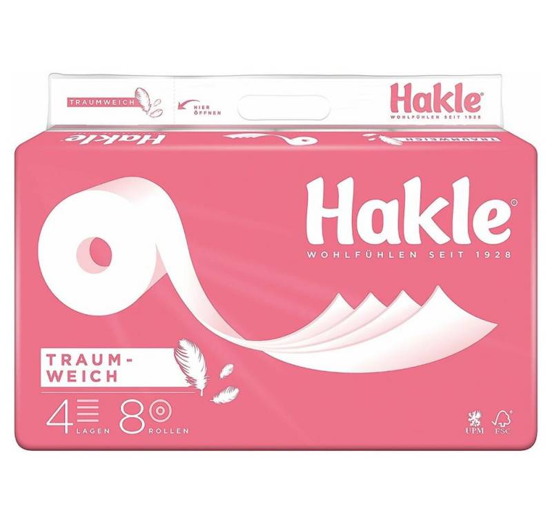 HAKLE Toilettenpapier Toilettenpapier TRAUMWEICH 4-lagig 8 Rollen von HAKLE