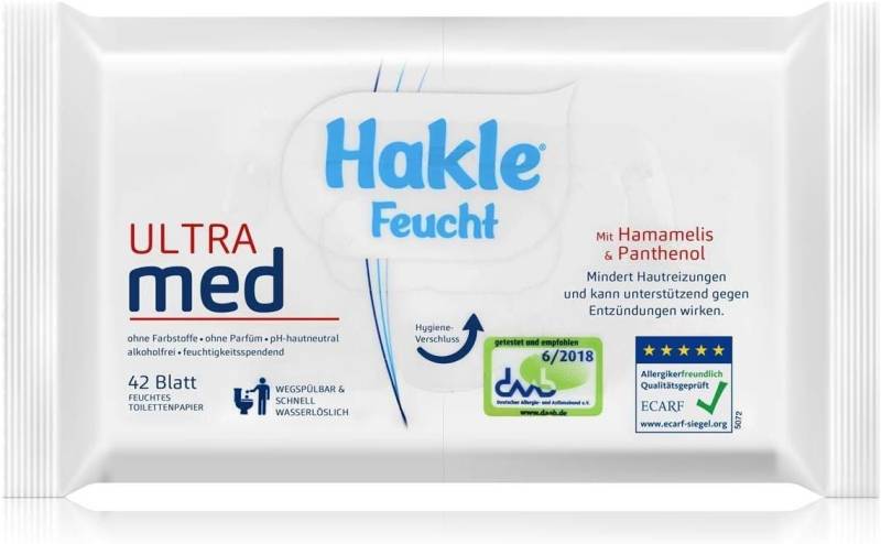 HAKLE feuchtes Toilettenpapier Feucht Ultra med 42 Blatt Mit Hamamelis & Panthenol, 1-tlg. von HAKLE