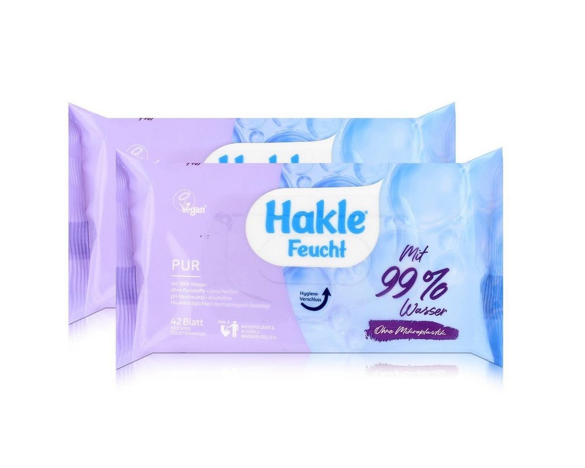 HAKLE feuchtes Toilettenpapier Hakle Feucht Pur mit 99% Wasser 42 Blatt - Toilettenpapier (2er Pack) von HAKLE