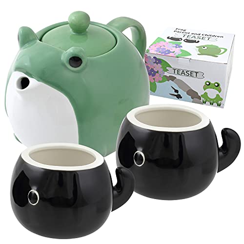 HAKONE YOSEGI Frosch Teekanne & Teetasse Niedliches Geschirr Japanisches Teeservice, Teeservice Set Keramik Teekanne (850 ml), 2-teilige Teetassen (142 ml) Filter und niedliche Geschenkbox enthalten von HAKONE YOSEGI