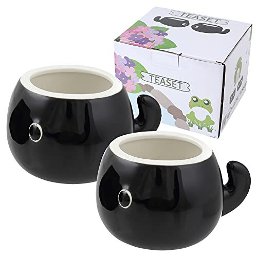 HAKONE YOSEGI Tee-Set mit Frosch und Kaulquapole, niedliches Geschirr, Teekanne und Teetasse, japanisches Teeset, Teeservice, Keramik-Teetassen (133 ml) (2 Teetassen) von HAKONE YOSEGI