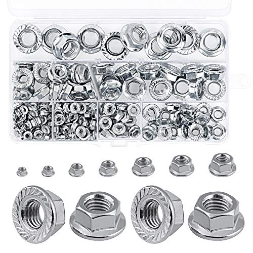 HAKOTOM 180 Stück Sechskantflanschmutter Set Gezahnte Sechskantmuttern Flanschmuttern mit Sperrverzahnung Edelstahl Sechskant Muttern M3 M4 M5 M6 M8 M10 M12 in Aufbewahrungsbox Sperrzahnmuttern von HAKOTOM