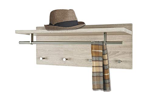 HAKU Möbel Wandgarderobe edelstahloptik, Eiche hell, MDF, Metall - Maße: B 75 cm x H 30 cm x T 26 cm, Style: Modern von HAKU Möbel